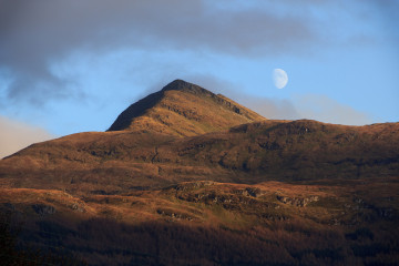 Ben Lomond and a near-full moon rising above it